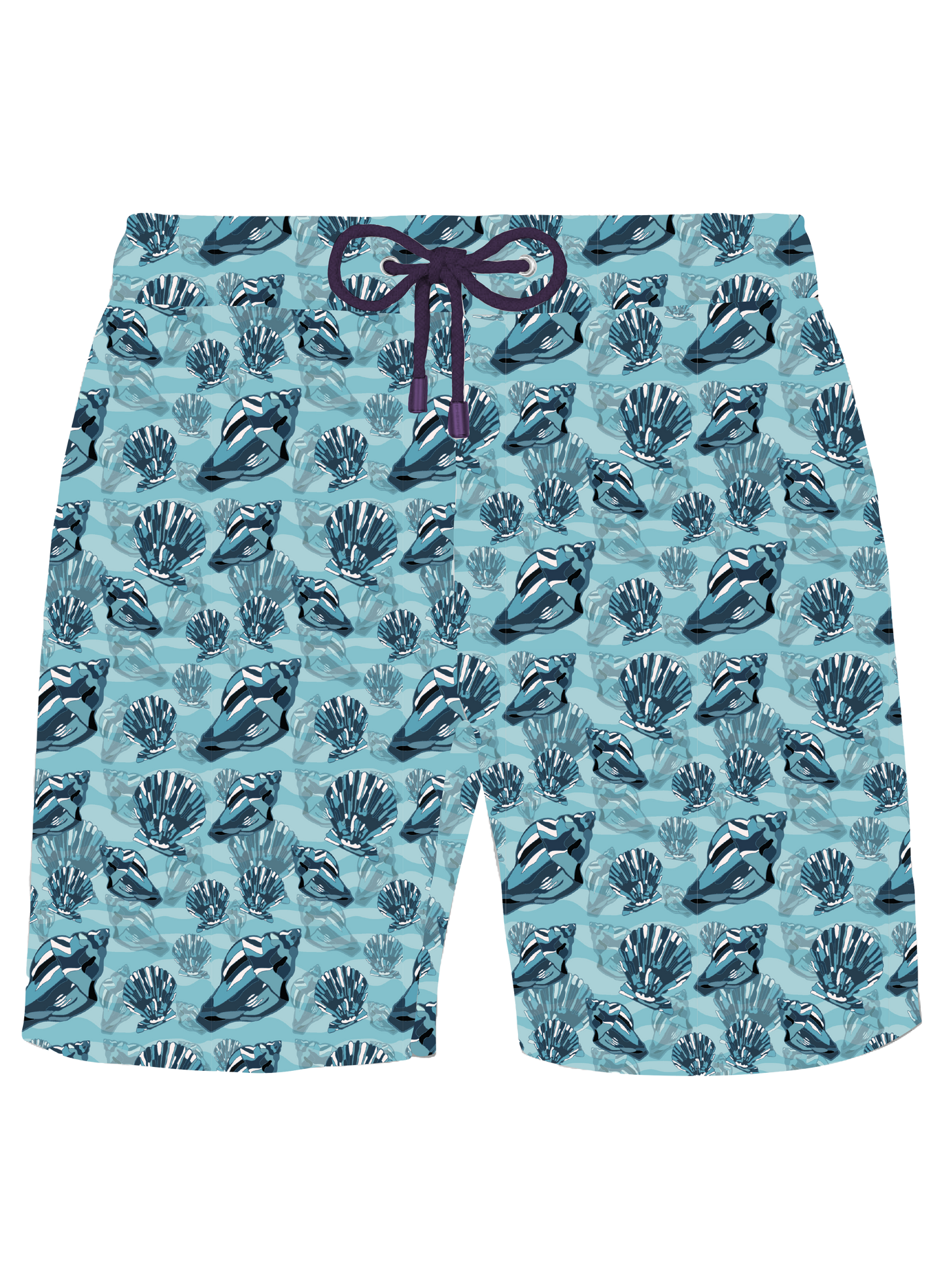 Teal Conchas Swim Shorts - Adults