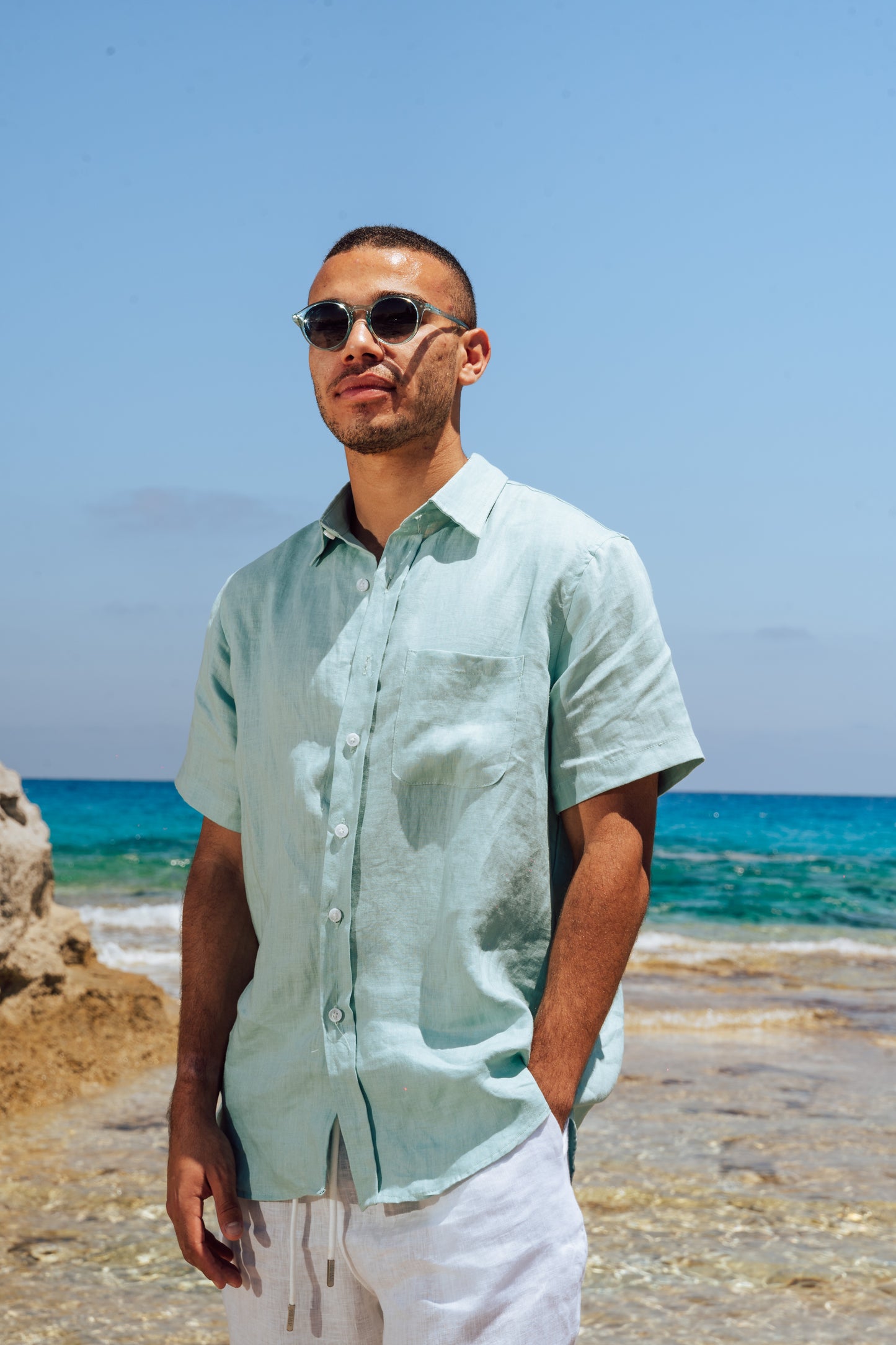Mint Green Short Sleeve Linen Shirt