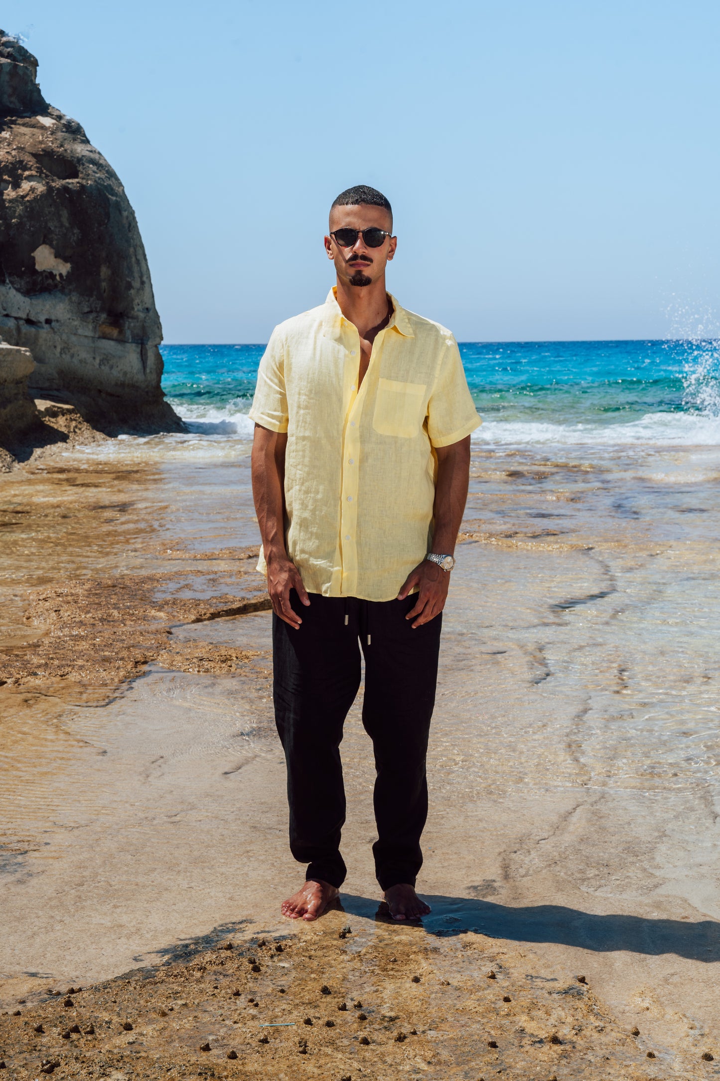 Butter Yellow Short Sleeve Linen Shirt