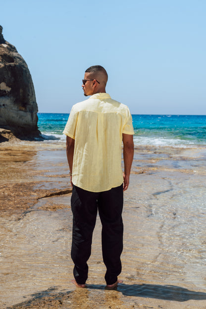 Butter Yellow Short Sleeve Linen Shirt