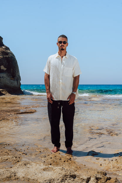 Cream Short Sleeve Linen Shirt (Heavyweight)