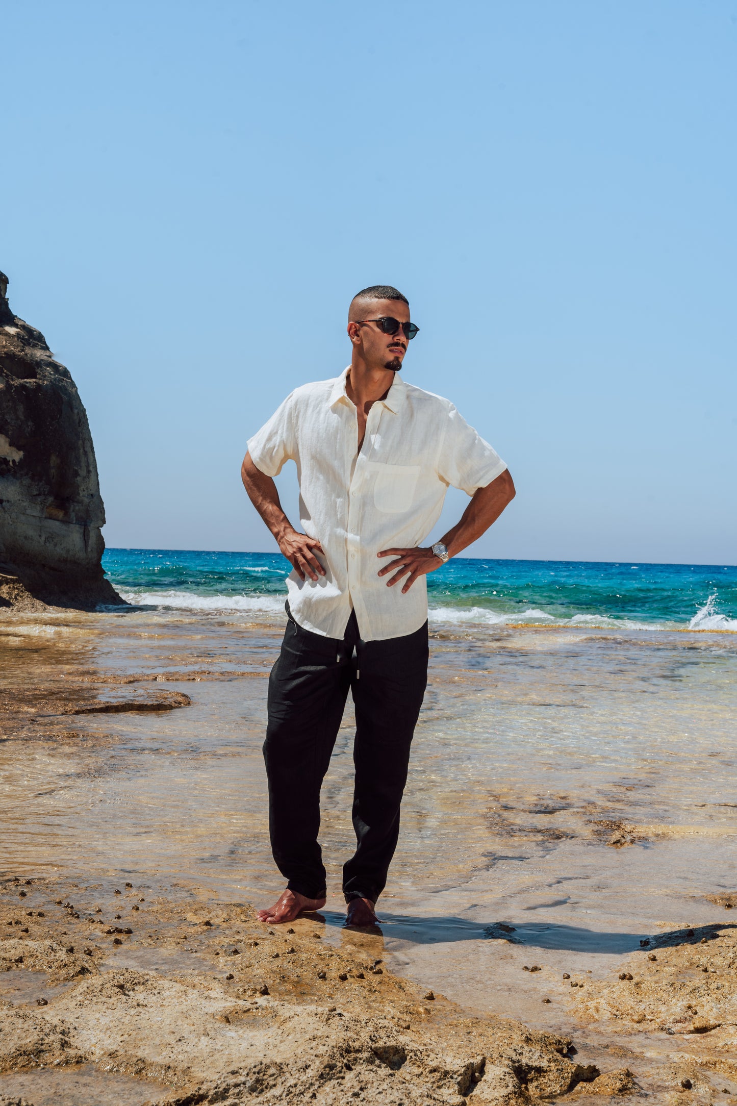 Cream Short Sleeve Linen Shirt (Heavyweight)