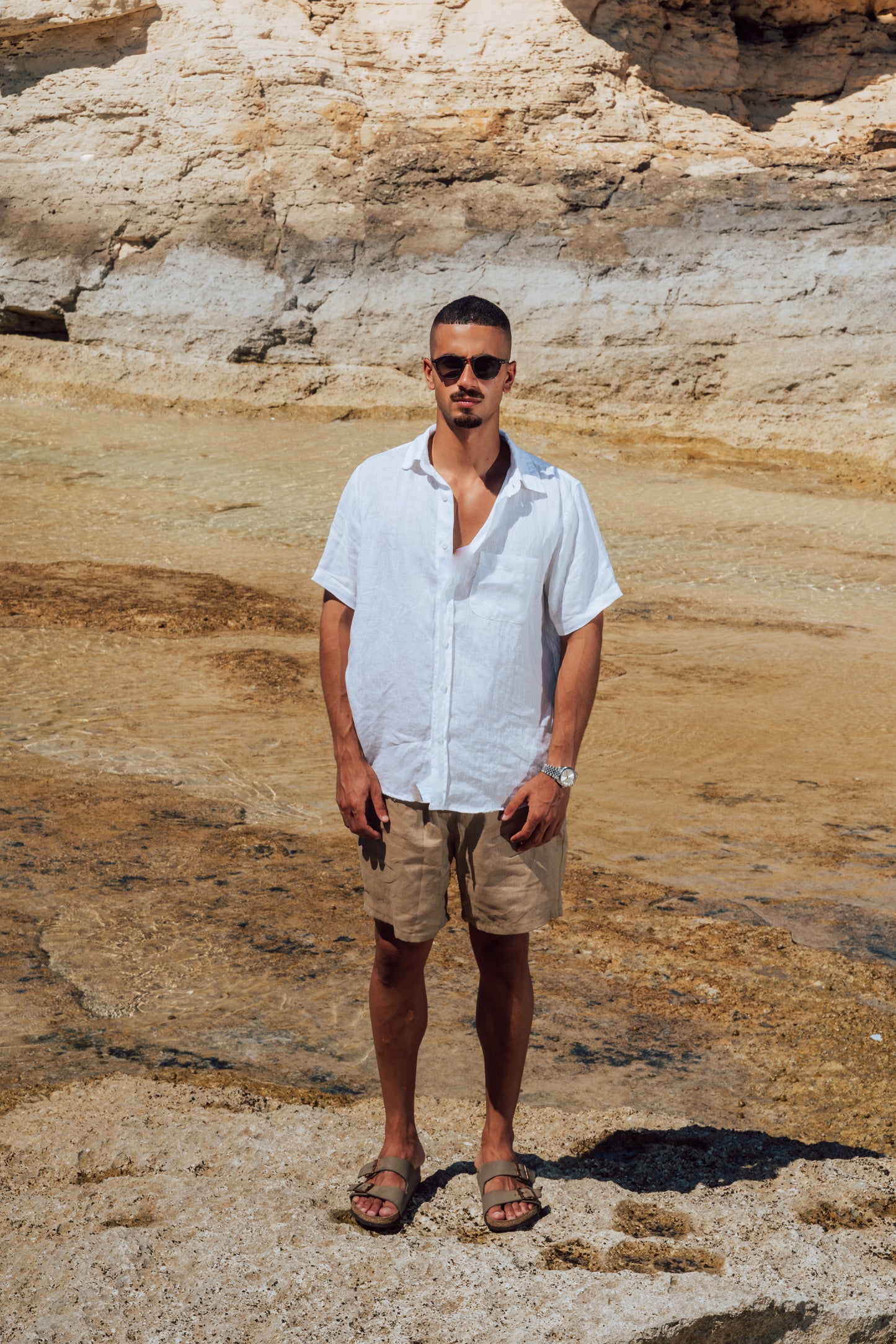 White Short Sleeve Linen Shirt