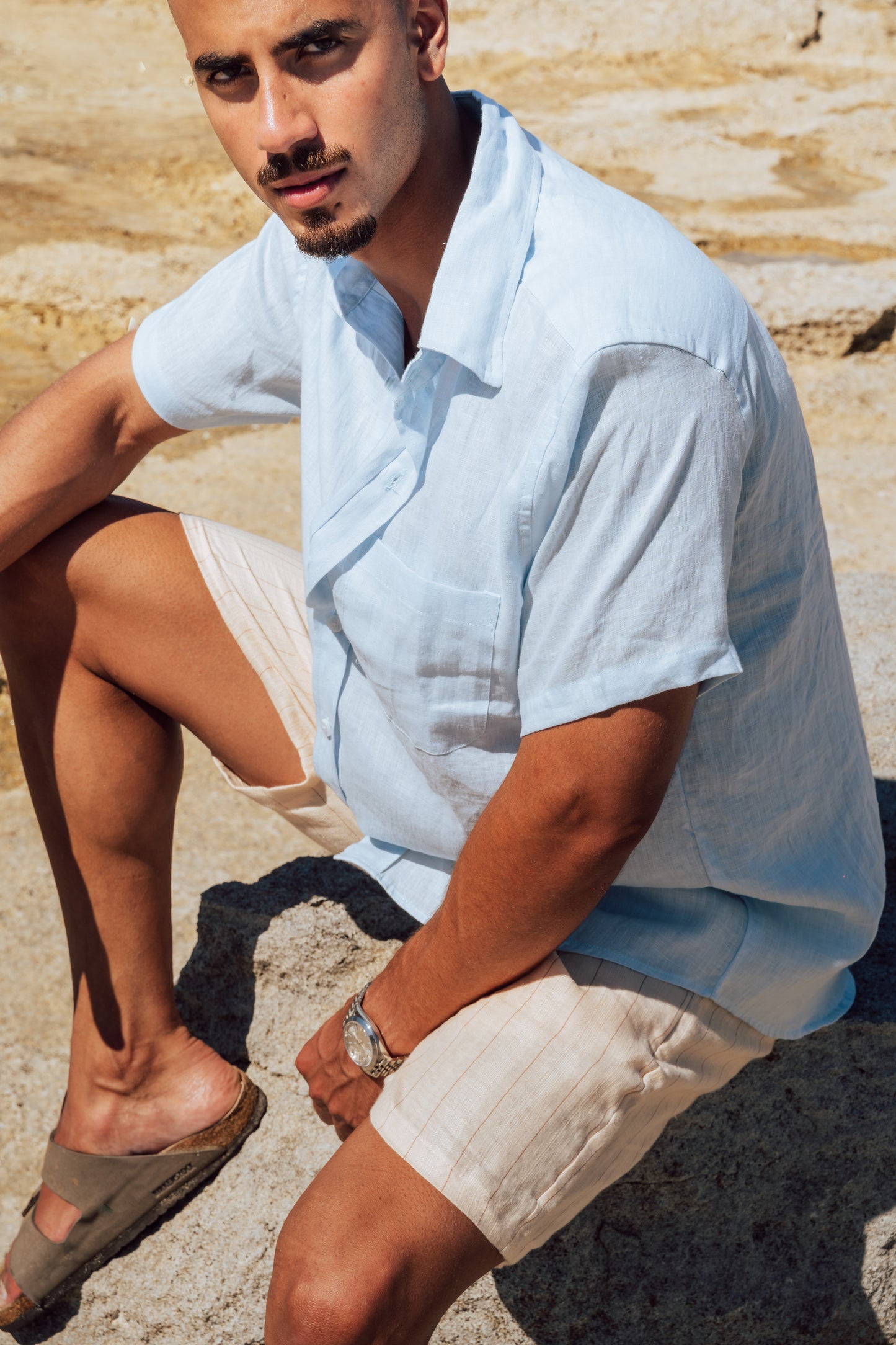 Baby Blue Short Sleeve Linen Shirt