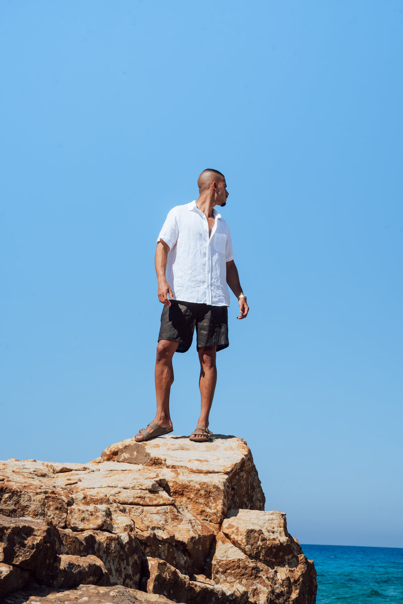 White Short Sleeve Linen Shirt