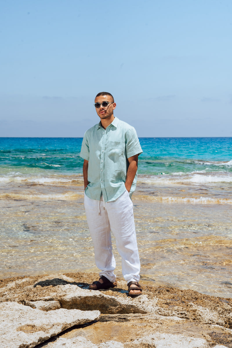Mint Green Short Sleeve Linen Shirt