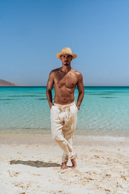 Sand Stripe Linen Trousers