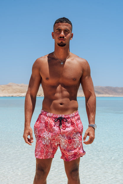 Pink Paisley Swim Shorts - Adults
