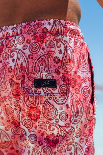 Pink Paisley Swim Shorts - Adults