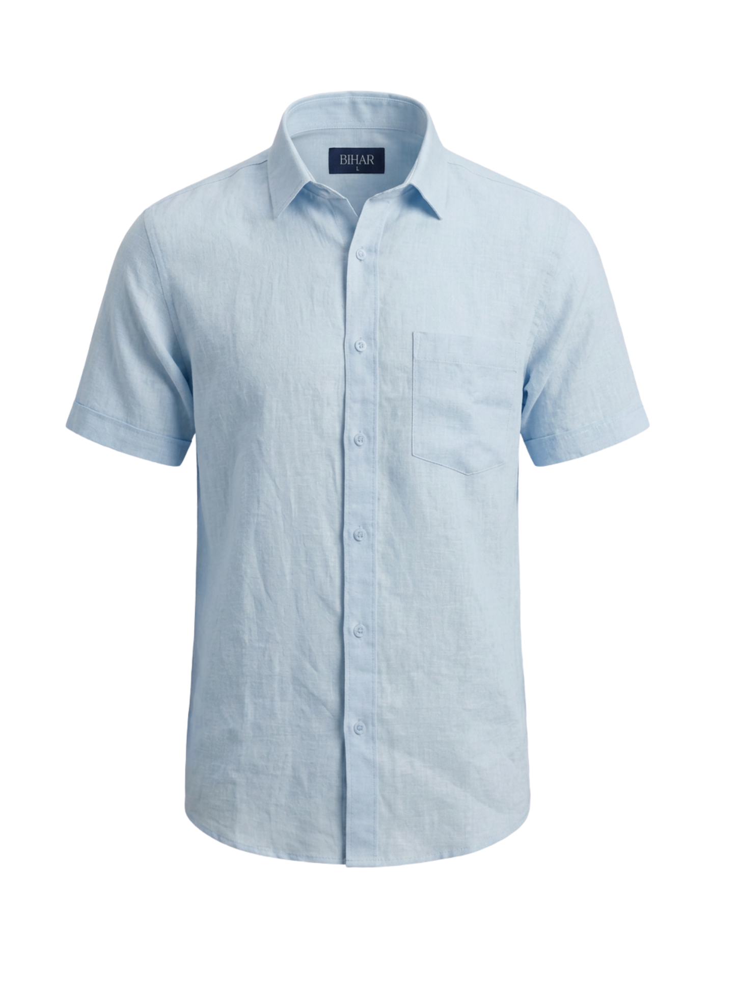 Baby Blue Short Sleeve Linen Shirt