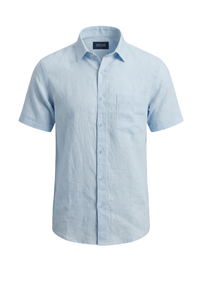 Baby Blue Short Sleeve Linen Shirt