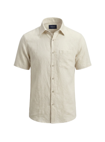 Cream Short Sleeve Linen Shirt (Heavyweight)