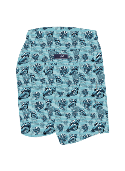 Teal Conchas Swim Shorts - Adults